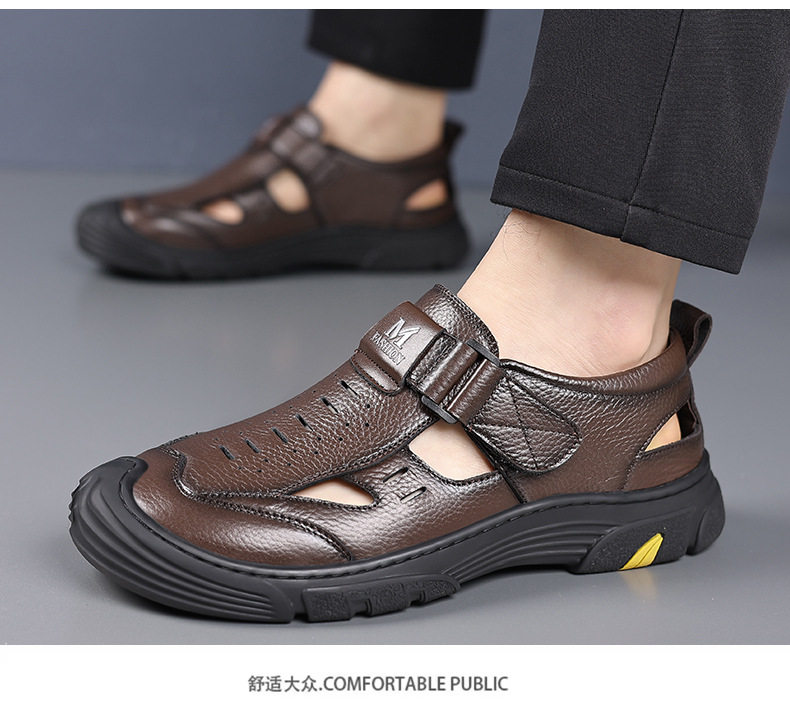 Dép sandal nam mùa hè đế mềm thân mềm thoáng khí khoét lỗ khóa dán — Màu nâu, màu đen chi tiết 15