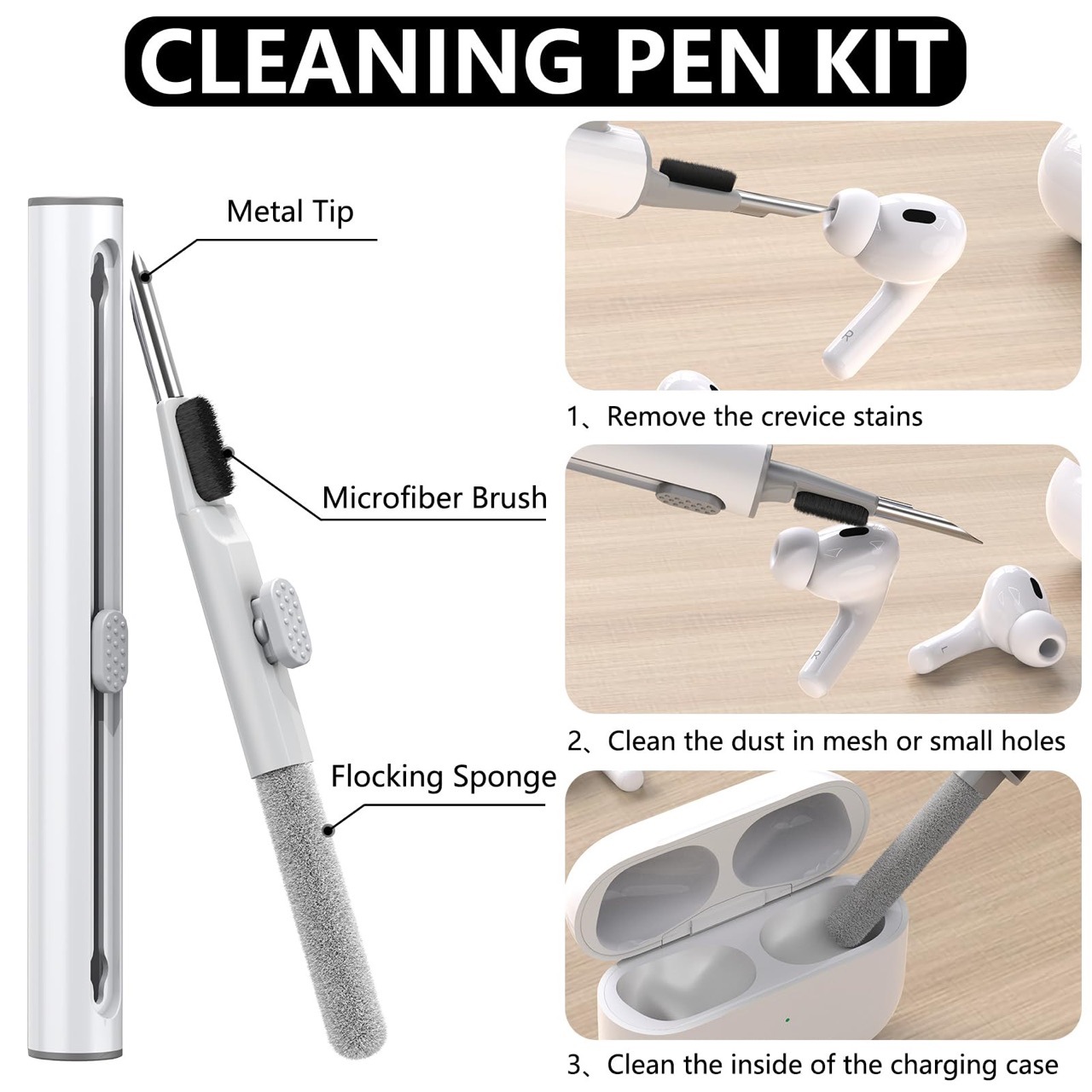 Botón de montaña de manzana para protección de airpods con bolígrafo de limpieza del mismo color