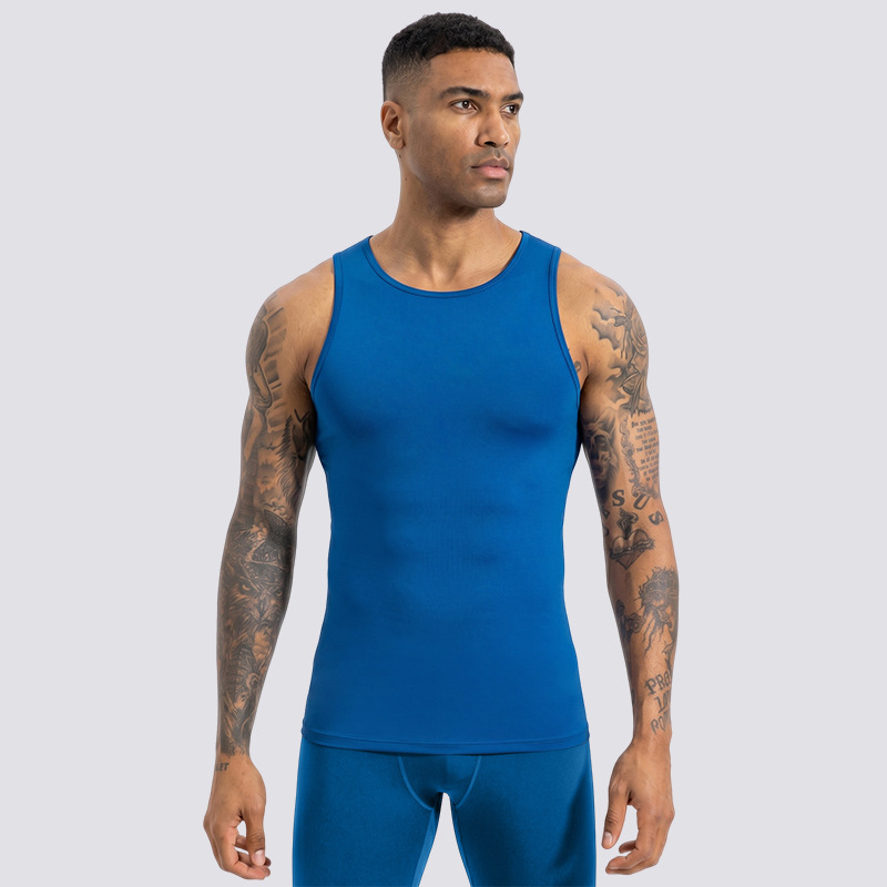 Pequeño logotipo personalizado transpirable sin mangas ropa seca rápida correr deportiva chaleco apertado chaleco de alta elasticidad para hombres ropa de fitness