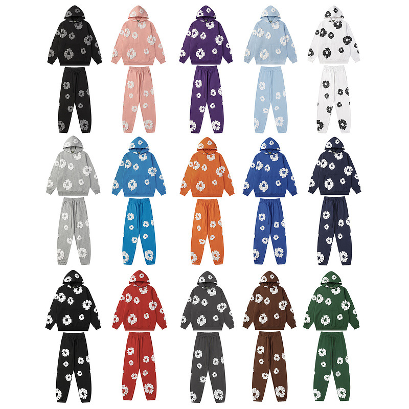 Small Brand Poplar Foam Print Hooded Sweatshirt American Retro Set Pants Unisex