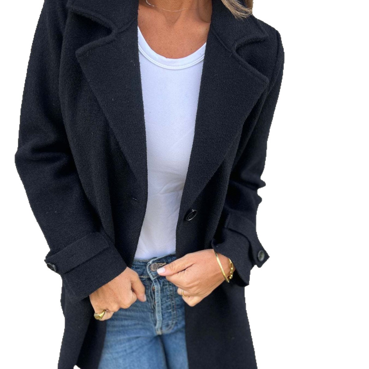 Autumn/Winter Women's Woolen Coat With Loose Collar, Fake Pockets, And Cardigan Style_ecoleips.com