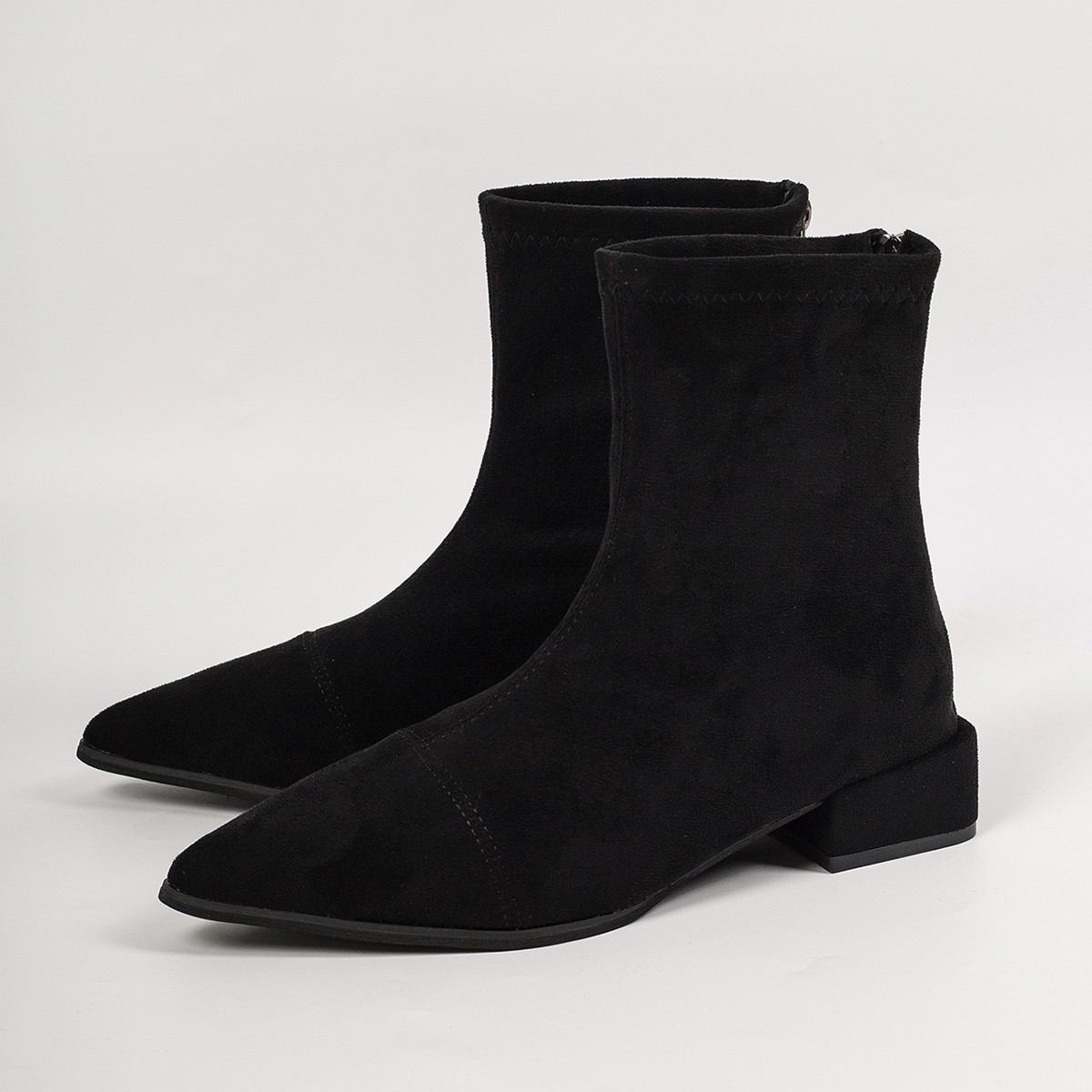 Botines Fruncidos de Punta para Mujer de Terciopelo, Talón Fino, Térmico, para Uso Diario