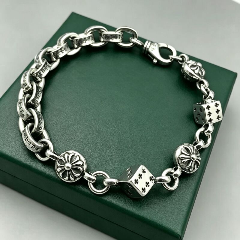Vintage Silver Personalized Letter Bracelet for Men and Women, Couple's Vintage Thai Silver Chain with Dice and Cross Pendant Bracelet Vintage Silver Personalized Letter Bracelet for Men and Women, Couple's Vintage Thai Silver Chain with Dice and Cross Pendant Bracelet
