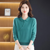 秋冬新款羊毛针织衫宽松长袖妈妈毛衣时尚Polo领打底衫100%羊毛，女装针织衫/毛衣，妃慕昵服饰
