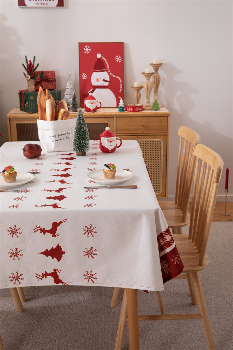 Tovaglia natalizia con bandiera da tavolo stampata in poliestere impermeabile, decorazione natalizia, con fiocco di neve e fiore di alce_voghion.com