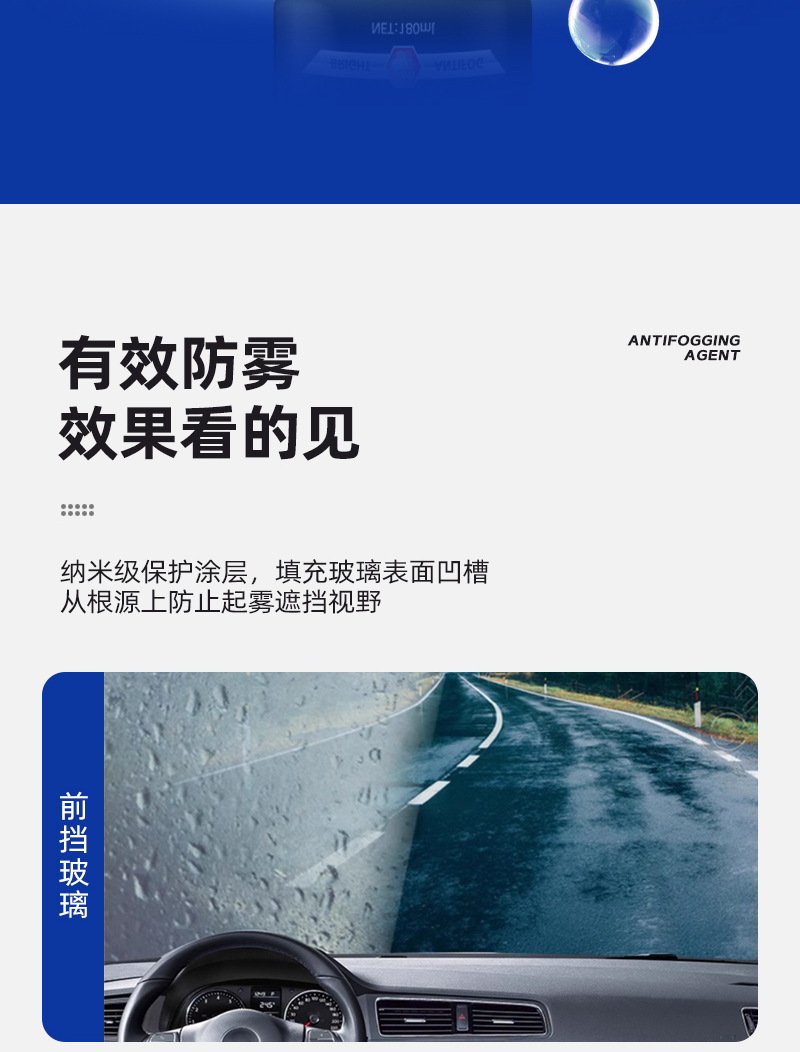 Anti-Fog and Anti-Rain Agent for Car Glass, Car Windows, Rearview Mirrors, Swimming Goggles, Helmets, and Eyeglasses; Water Repellent and Defogging Agent; Wholesale