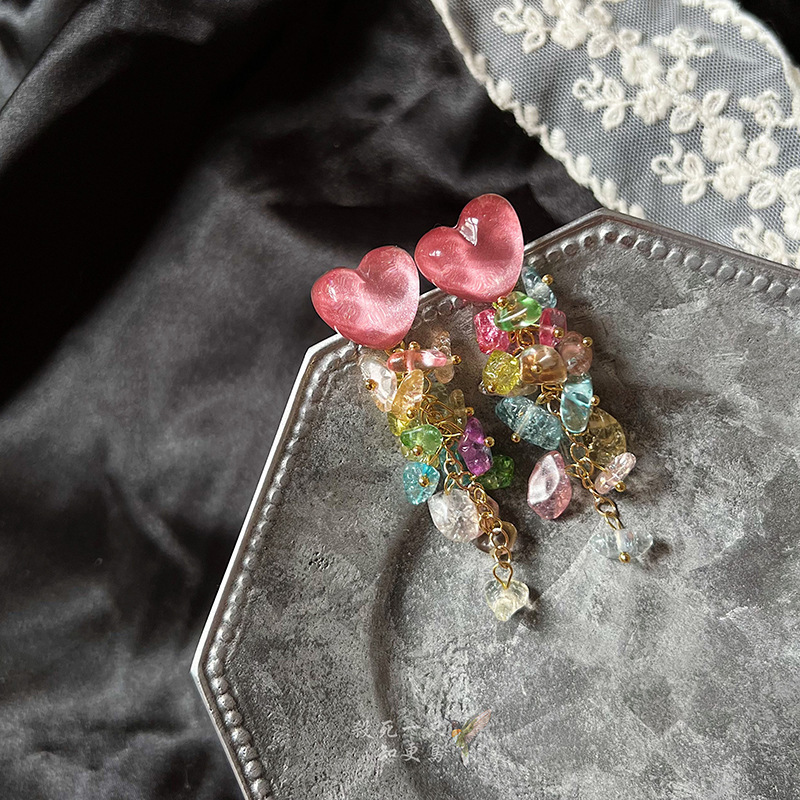 Alloy Material Heart Shape Pattern 1 Pair Sweet Heart Shape Alloy Drop Earrings