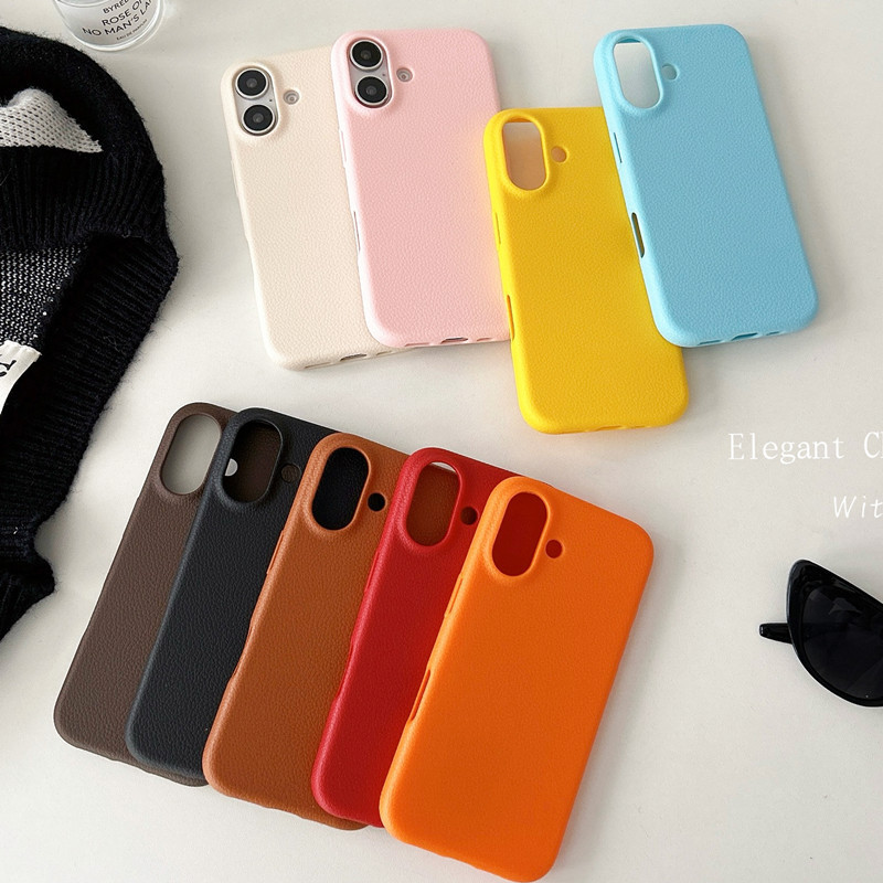 Leather-Textured iPhone 17 Phone Case Suitable for Apple 16 Pro Max Silicone 15 Cross-Border 14 Niche 13 Simple 12