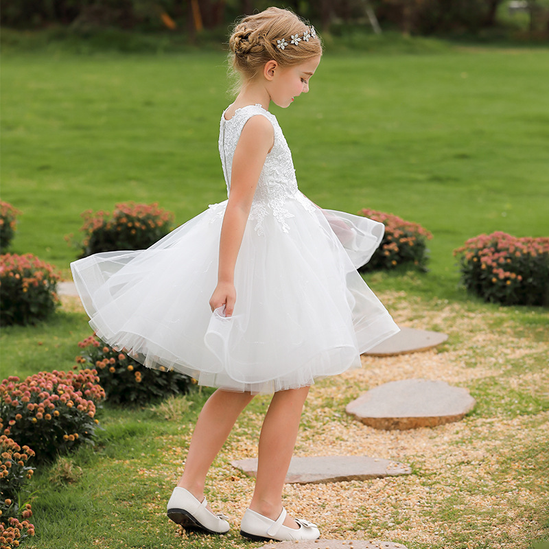 Nuevo Comercio exterior transfronterizo vestido de novia para niños de las niñas de encaje de verano de cumpleaños piano rendimiento princesa puffy vestido midi