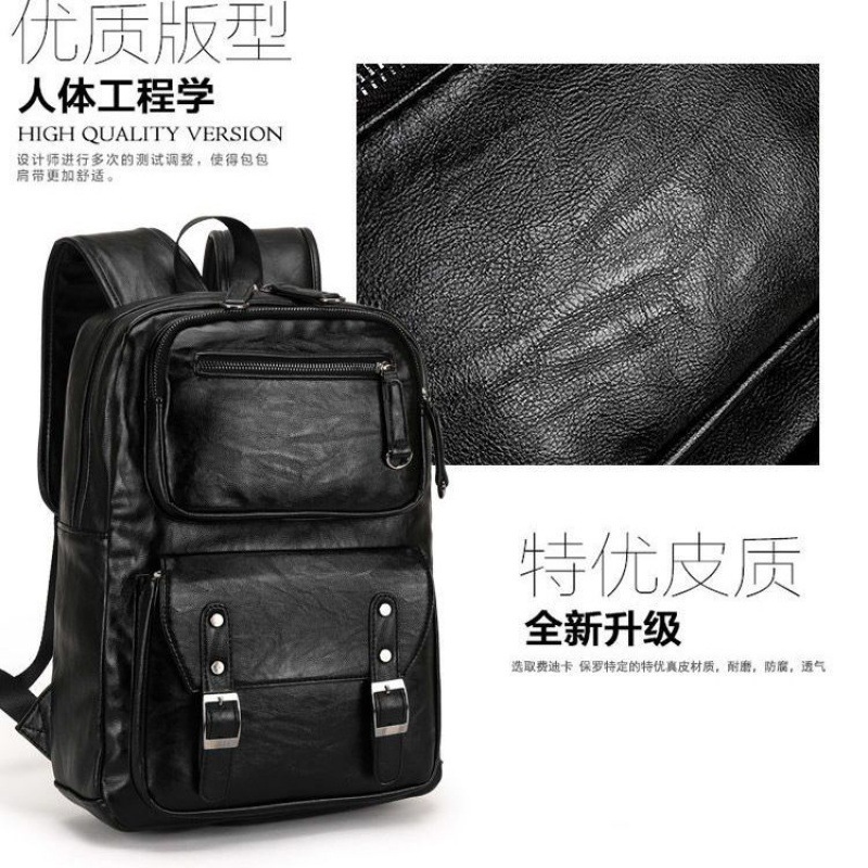 Mochila de cuero para hombre de viaje, mochila de negocios de ocio, escuela secundaria de tendencia, mochila escolar de gran capacidad para estudiante, bolso de computadora para hombre