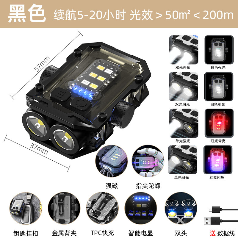 Transfronterizo exterior multifuncional LED luz fuerte llavero lámpara portátil linterna sombrero lámpara de trabajo y mantenimiento lámpara