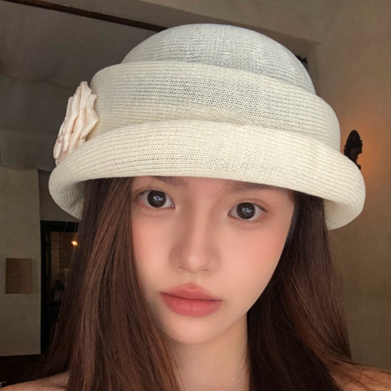 赫本风山茶花卷边贝雷帽女夏季薄款透气礼 帽显脸小帽子画家 帽|undefined
