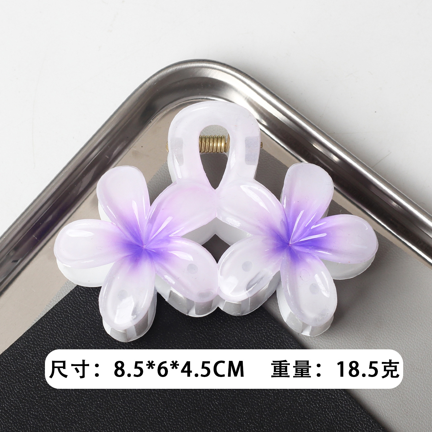 Clip de agarre de flor de frangipani de color caramelo caliente de Amazon transfronterizo Horquilla de flor de color transparente Horquilla de estilo de vacaciones de viaje