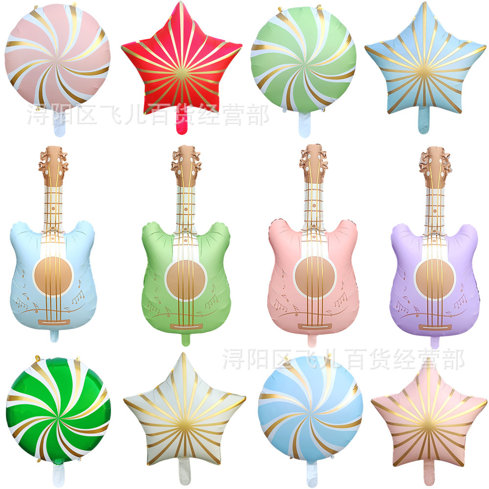 Matte Aluminum Film Guitar Balloon Baby Birthday Party Decoration Note Balloon Event Holiday Arrangement Photo Props