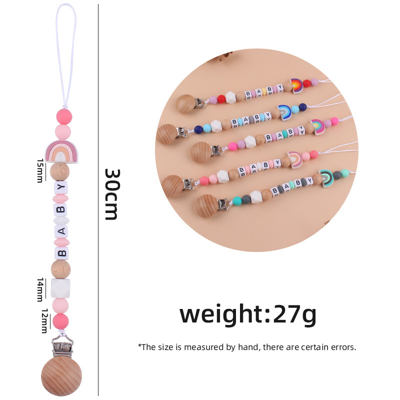 Bebé suministros de dibujos animados silicona arco iris chupete cadena creativa silicona mordedura cola molar cadena anti-gota cadena