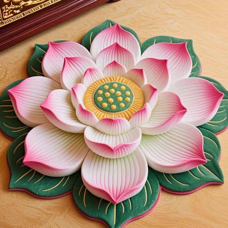 新款3D莲花荷花地毯异形水晶绒地垫衣帽间吸水防滑速干卧室床边毯|undefined