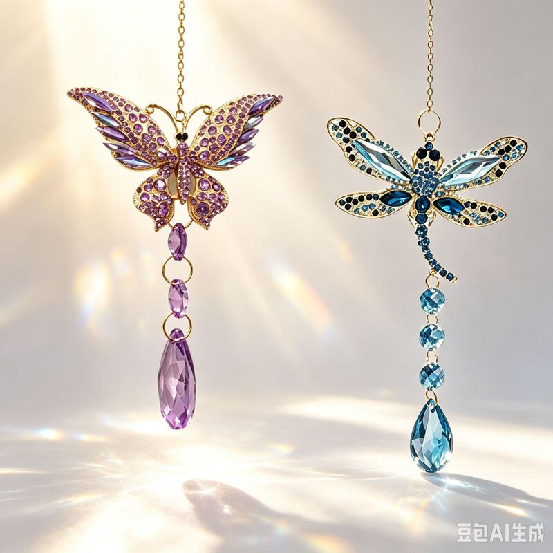 New Colorful Diamond Metal Butterfly and Dragonfly Cross-Border Pendant Garden Colorful Window Decoration Sun Catcher Hot Sale