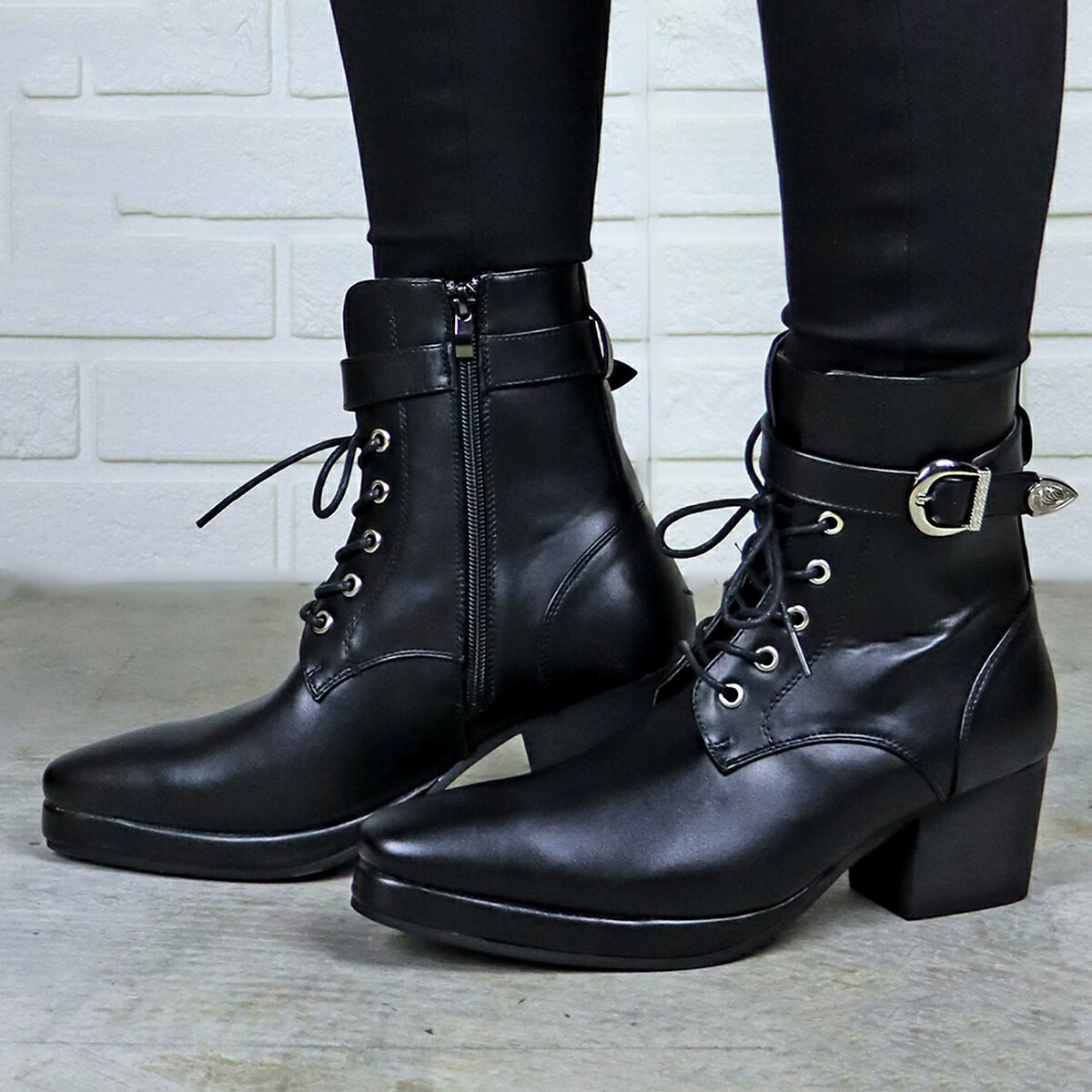 British style men's boots with round toe buckles and thick sole straps