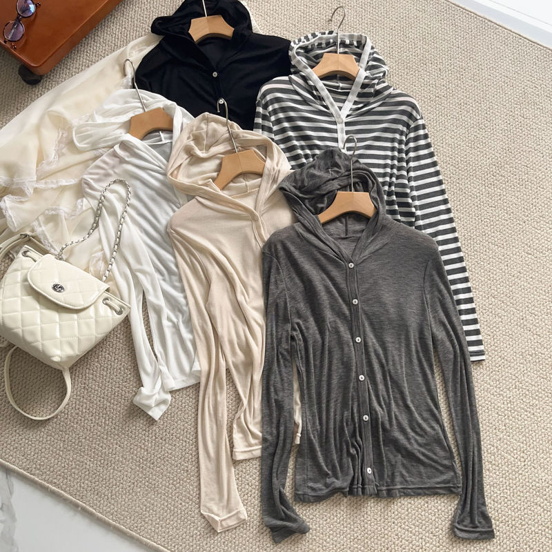 Casual Hooded Cardigan for Women, Summer Thin Style, Lazy Style, Versatile Layering, Long-Sleeve Top, Skin-Friendly Versatile Small Jacket Casual Hooded Cardigan for Women, Summer Thin Style, Lazy Style, Versatile Layering, Long-Sleeve Top, Skin-Friendly Versatile Small Jacket