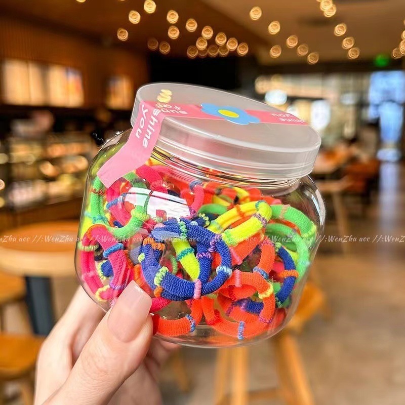 Cabeza de los niños, banda de goma para el cabello de las mujeres no lastiman el cabello de los bebés de bambú de alta elasticidad, 50 anillos para el cabello de las niñas enlatadas