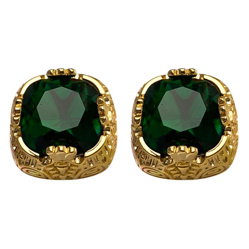 Real oro electrochapado aguja de plata ZIRCON verde cuadrado pendientes retro pendientes simples Luz de lujo temperamento pendientes fábrica al por mayor