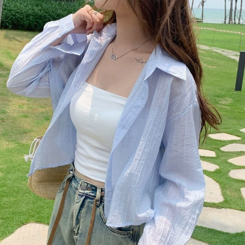 Летняя свободная тонкая рубашка-кардиган с длинным рукавом, стиль «отпускная фея», защита от солнца, новинка 2025 года