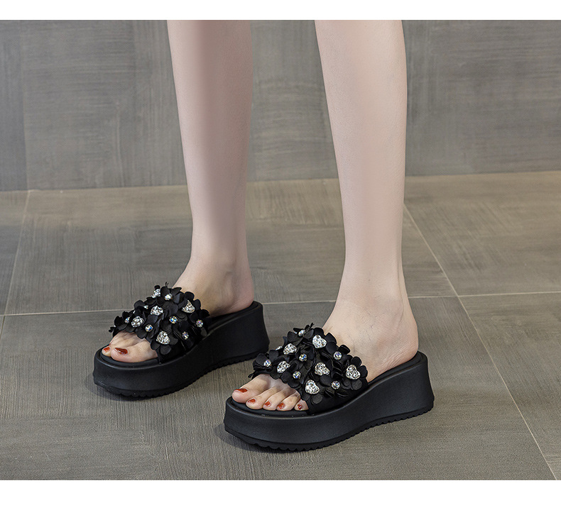 Dép sandal nữ quai chữ V đế dày thời trang — Đen 5076, Vàng 5076 chi tiết 11