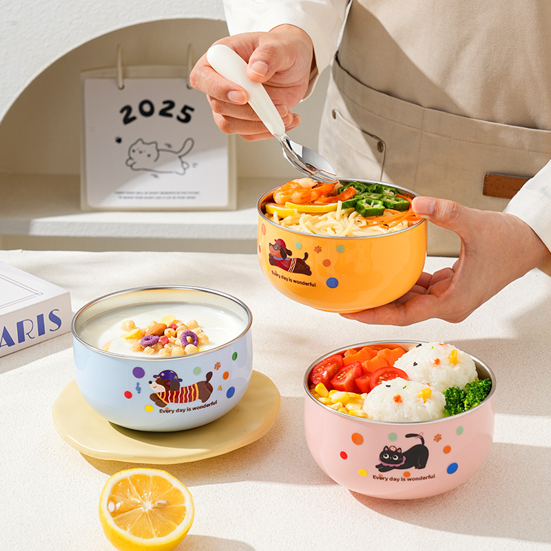Kindergarten Baby 316 Stainless Steel Bowl Kidsren's Eating Bowl Household Soup Bowl Cartoon Bowl Tableware Cartoon New Style
