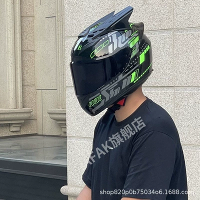 Rider Personalized Motorcycle Full-Face Helmet, Motosiklet kaskı (dəbilqə) - green-pulse-lens-horns-m