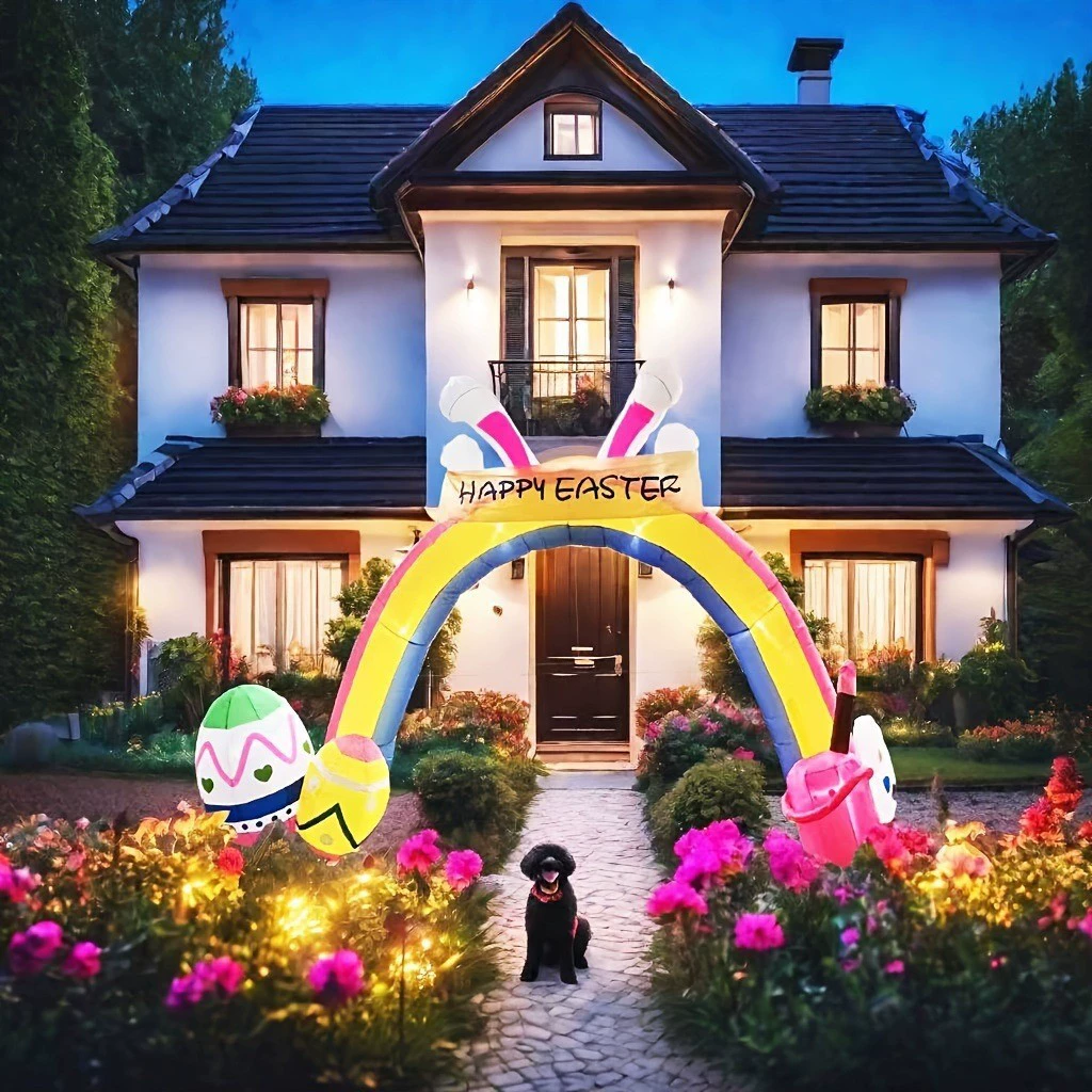 Пасха надувной открытый декоративный надувной кролик радуга арки встроенный светодиодный свет надувной двор украшения