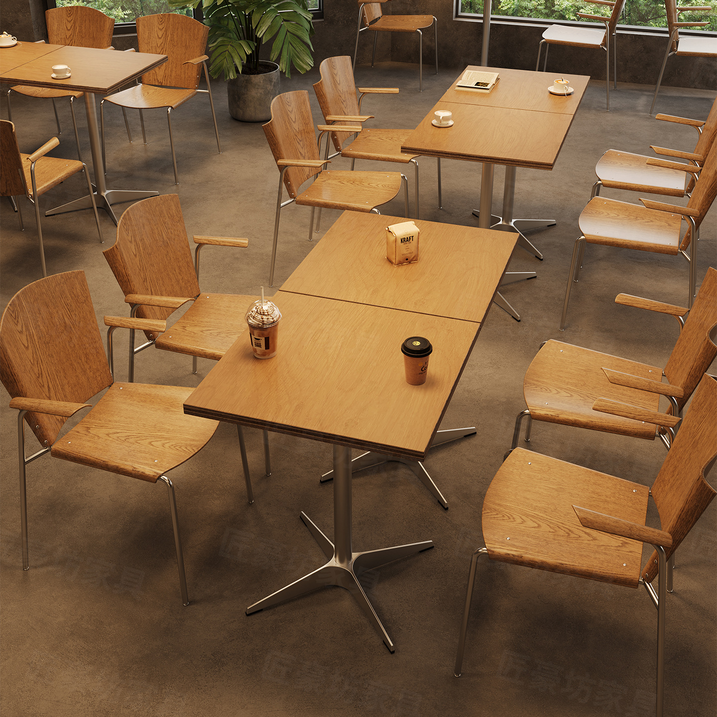 咖啡厅桌椅海洋板桌子工业风甜品奶茶汉堡店西餐厅糖水铺网红桌椅