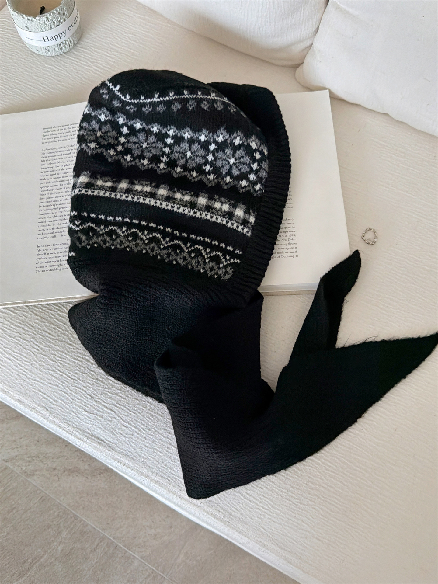 フェア島風毛糸帽子女子秋冬レトロ百合大頭囲保温ニット帽子顔小耳保護帽子