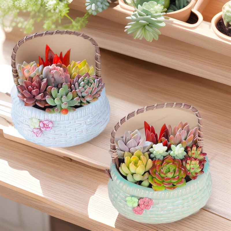 Succulent Plant Flower Pot Handmade Flower Hanging Basket Succulent Plant Satchel Stoneware Platter Creative Woven Desktop Ornaments