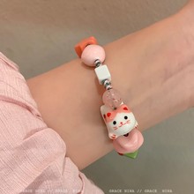 童趣乐园~招财猫编织绳陶瓷手链女小众设计情侣手饰简约闺蜜手绳