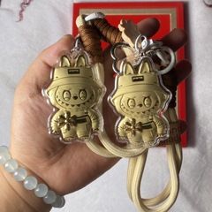 水贝足金999拉布布卡通Labubu手机钥匙扣送朋友装饰包包挂件