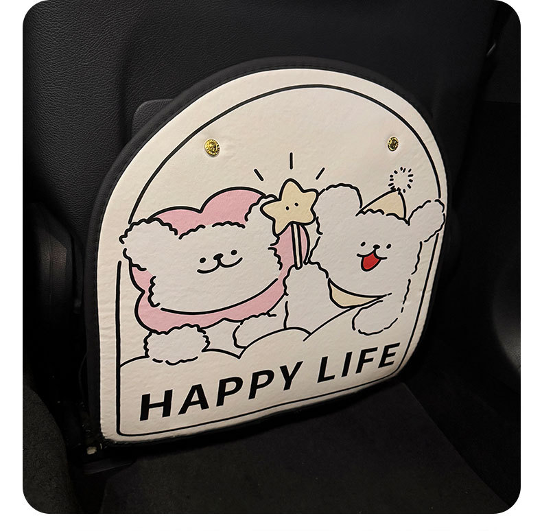 Car Seat Back Anti-Kick Pad for Women Cute Line Puppy Car Leather Seat Back Anti-Fouling Pad Cartoon Protective Pad