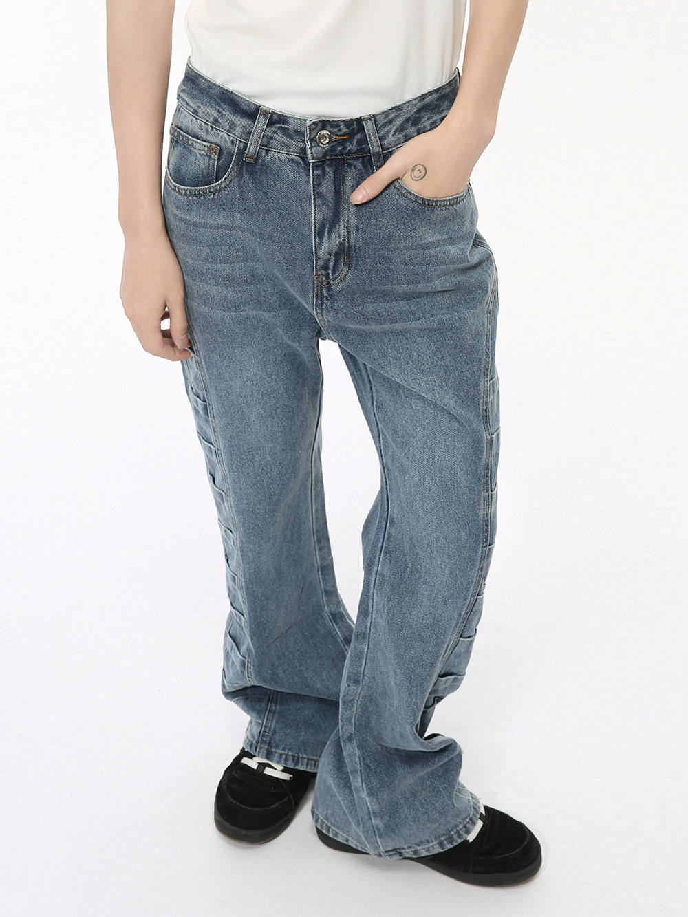 MTLCLOTHES Hombres| Nicho de otoño coreano plegado diseño individual de descomposición de microbota jeans moda