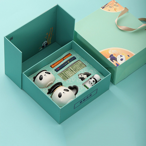 创意熊猫陶瓷水杯伴手礼套装礼盒国潮文创商务银行公司年会礼品