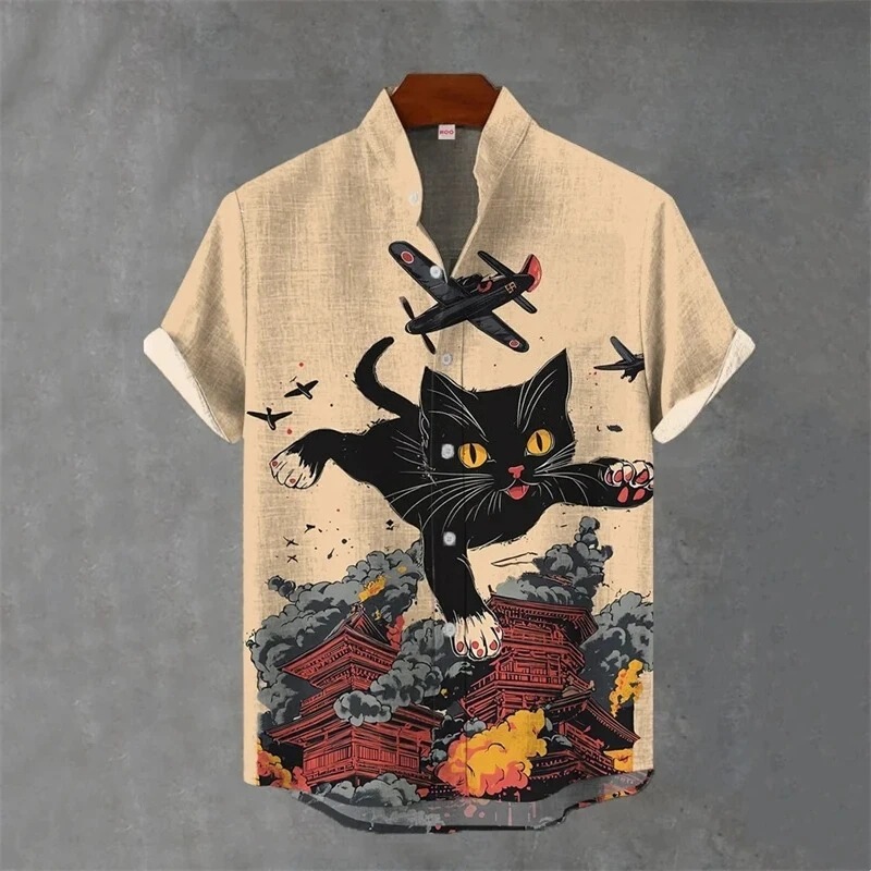 Animal Pattern Men's Shirt Summer Casual Short-Sleeved Top Hawaiian Tiger Oversized Lapel Bamboo Linen 3D Print Animal Pattern Men's Shirt Summer Casual Short-Sleeved Top Hawaiian Tiger Oversized Lapel Bamboo Linen 3D Print
