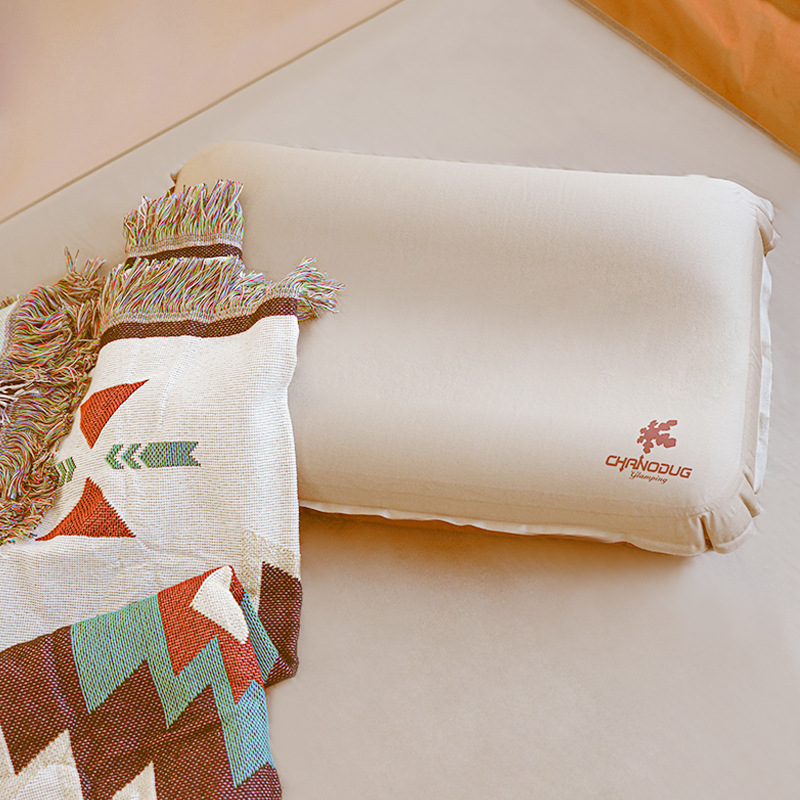 Camping viaje portátil fácil almacenamiento almohada inflable automática al aire libre 3D almohada cómoda almohada de queso de algodón de espalda elástica alta