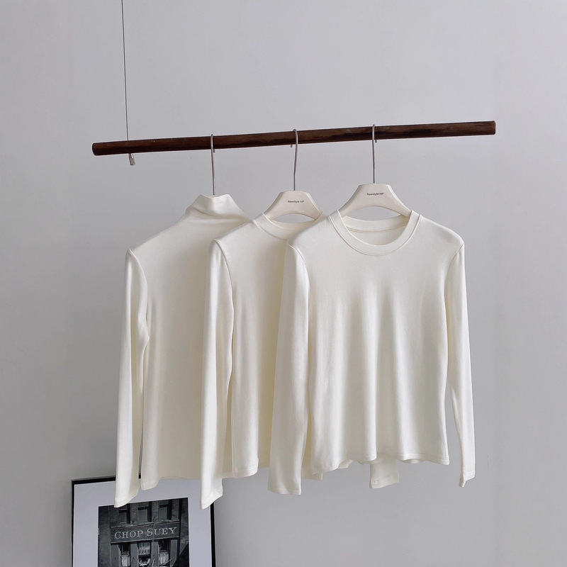 In-Stock Lyocell Tencel Acetate Wool Base Layer Shirt, Round Neck, Mock Neck, High Neck, Meiyabi Fleece-Lined Inner Wear, Long-Sleeve T-Shirt