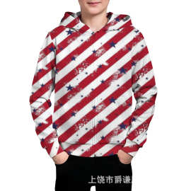 跨境亚马逊Temu春秋儿童连帽卫衣欧美独立日印花休闲拉链帽衫外套