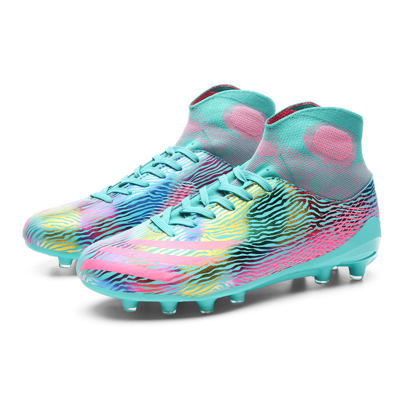 Venta al por mayor zapatos de fútbol juvenil para hombres y mujeres transpirables color de pato mandarín color de alto contraste color casual largo hierba de uñas zapatos de entrenamiento para niños