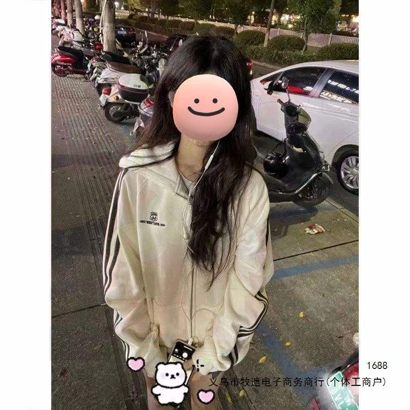 oversize加绒加厚卫衣女秋冬季2026新款美式复古拉链开衫连帽外套