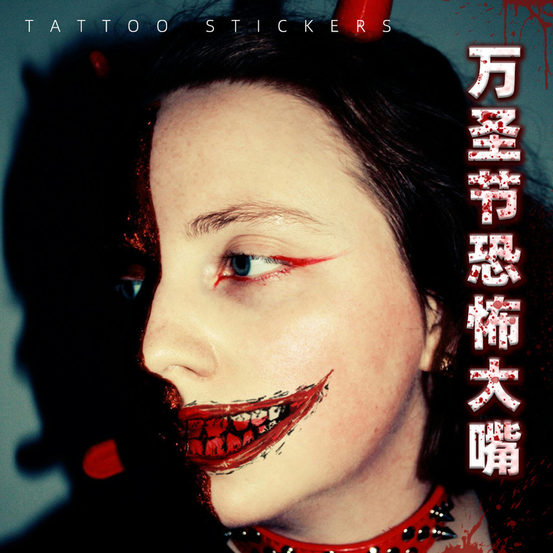 Halloween Big Mouth Tattoo Stickers Horror Thriller Spider Stickers Waterproof DIY Face Decoration Stickers Cross-Border Shipping