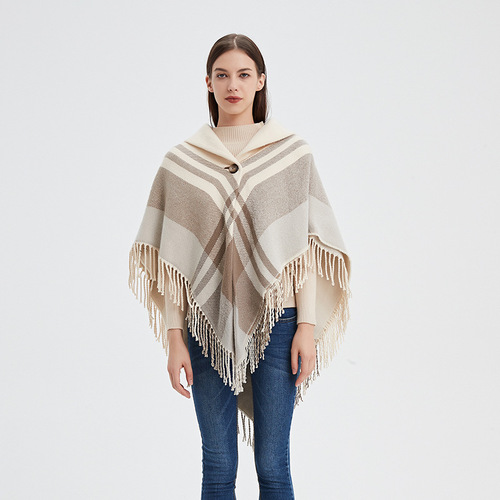 Amazon AliExpress New Tibetan Travel Geometric Line Beige Warm All-Match Split Shawl Cape
