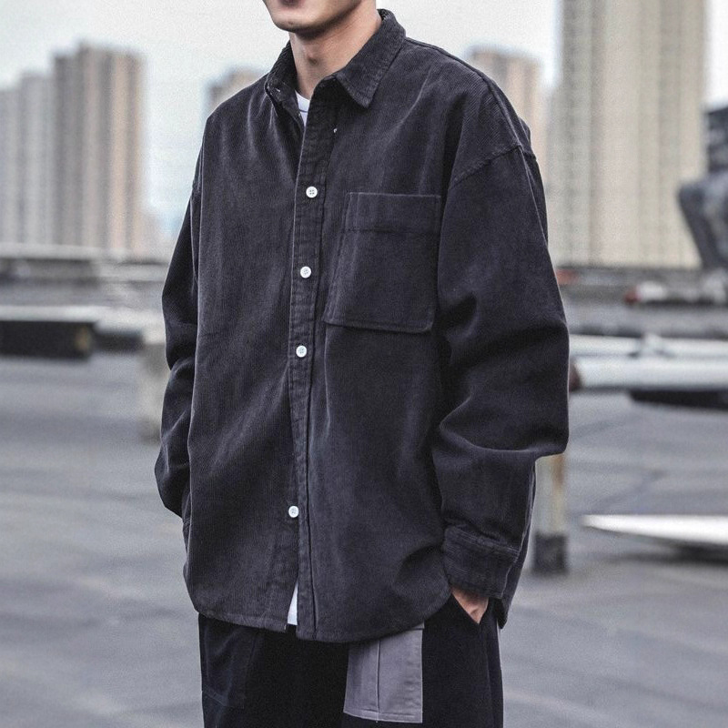 灯芯绒衬衫男长袖秋季日系潮流潮牌休闲宽松男生秋冬厚衬衫男外套|undefined
