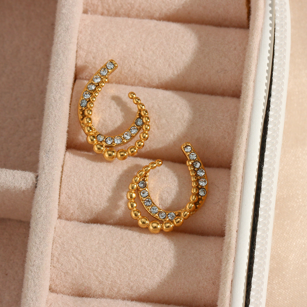 Simple Style Water Droplets Stainless Steel Ear Studs Plating Zircon Stainless Steel Earrings display picture 2