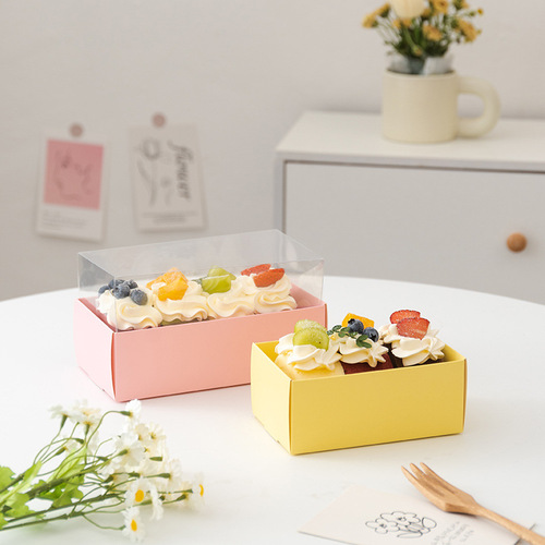 Cake roll packaging box Korean room temperature towel roll Swiss roll Western pastry transparent box dessert macaron packaging box