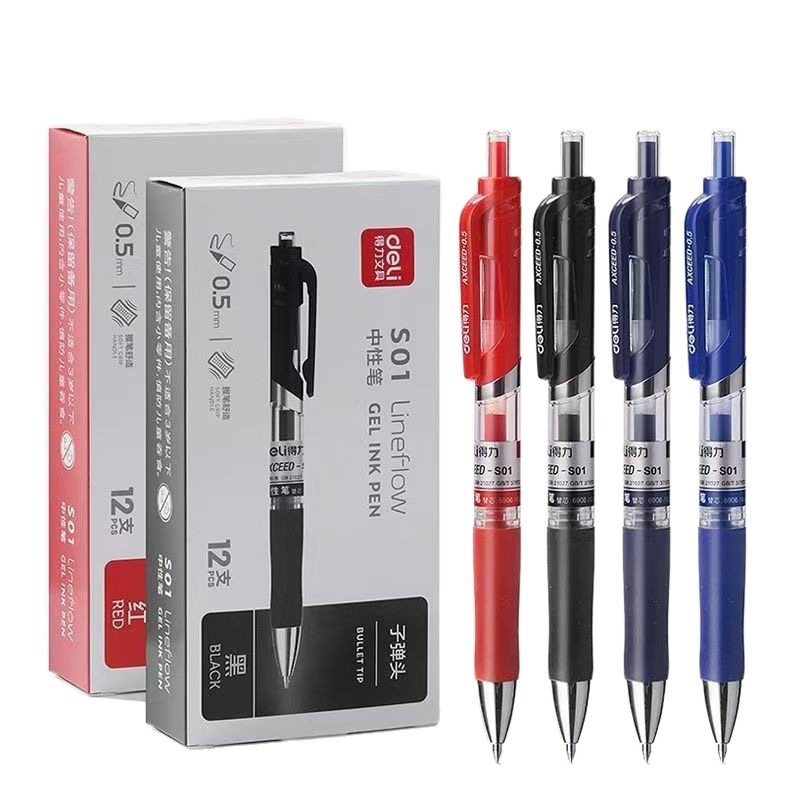 Deli Retractable Gel Pen Signature Pen Office Classic Writing Pen 0.5mm Student Exam S01 Retractable Anime Style